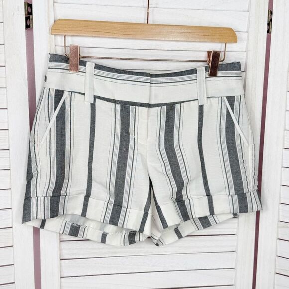 Express Midi Striped Cuffed Linen Blend Dress Shorts Grey White Size 0 - Picture 1 of 14